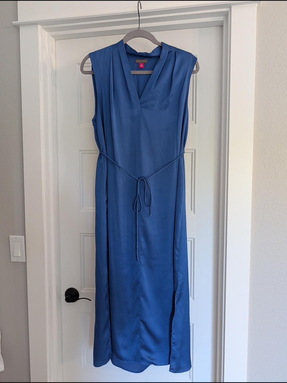 Vince Camuto Sleeveless Royal Blue Tie-Waist Midi Dress